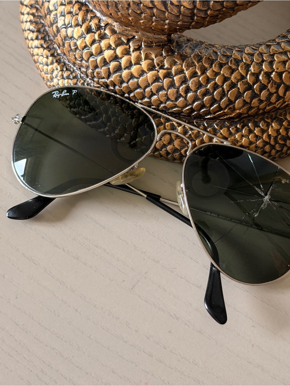 Ray-Ban Silver Polarized Aviator Sunglasses (Broken - Great for Prescription)